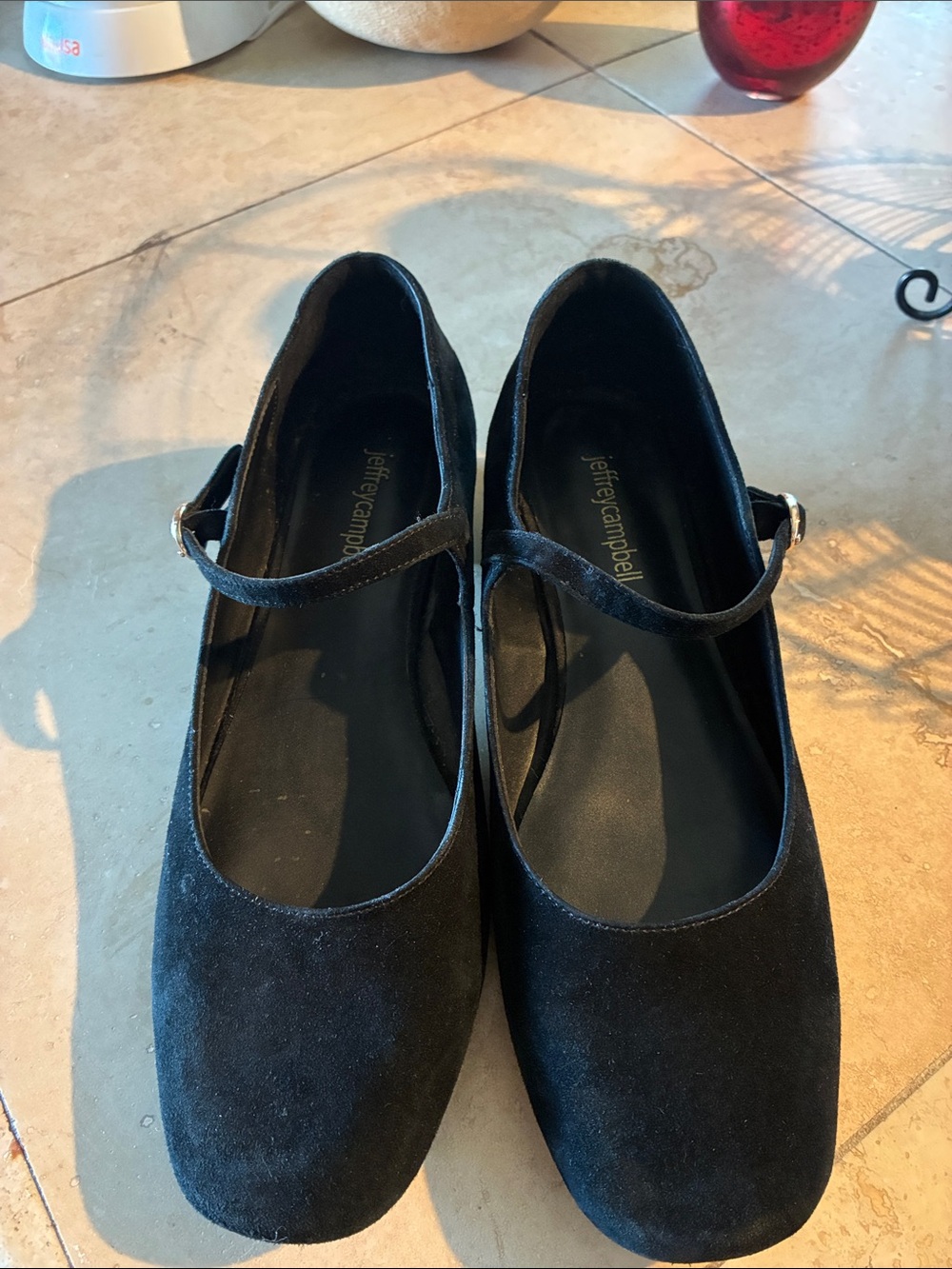 Jeffrey Campbell Black Suede Mary Jane Flats with Ankle Strap